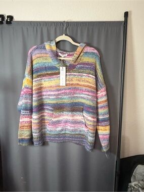 Woven Heart Multicolor Striped Cowl Sweater